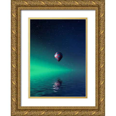 Balloon On Lake Batllava Gold Ornate Wood Framed Art Print with Double Matting by Hamiti, Bess