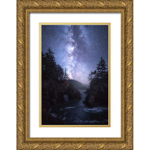 The Coast At Night Gold Ornate Wood Framed Art Print with Double Matting by Gastager, Daniel