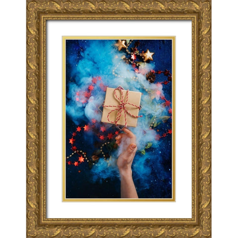 Dont Open Till Christmas Gold Ornate Wood Framed Art Print with Double Matting by Belenko, Dina