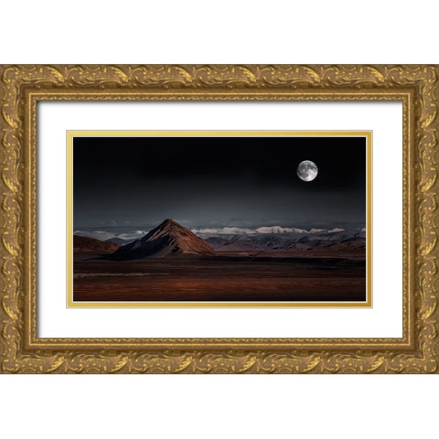 Moon Night Gold Ornate Wood Framed Art Print with Double Matting by Selions
