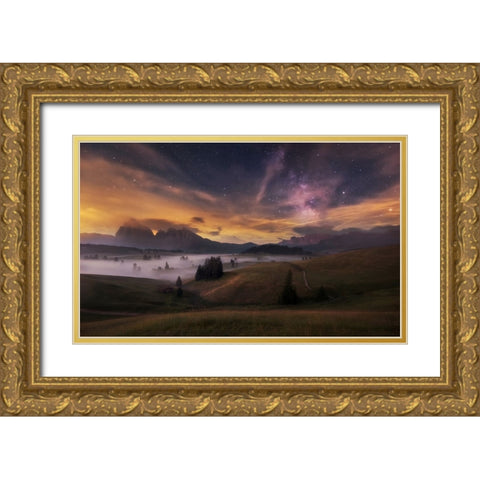 Alpe Di Siusi At Night Gold Ornate Wood Framed Art Print with Double Matting by Krivec, Ales