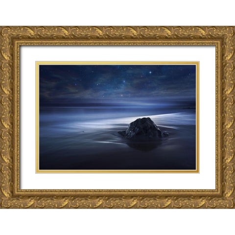 Blue Velvet Gold Ornate Wood Framed Art Print with Double Matting by Del Grosso, Sebastien