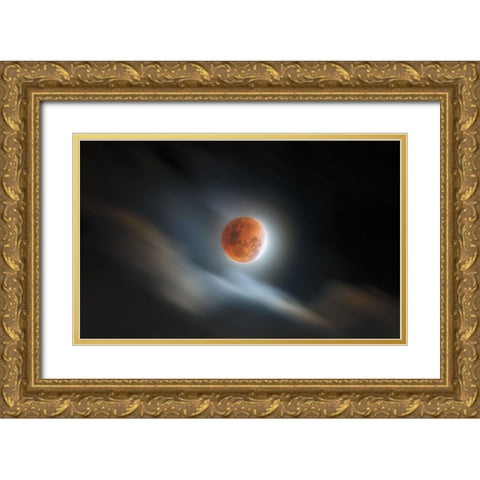 Super Blood Lunar Eclipse Gold Ornate Wood Framed Art Print with Double Matting by Juniawan, Rooswandy