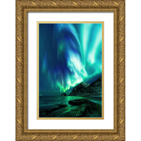 Haukland Beach Gold Ornate Wood Framed Art Print with Double Matting by Fleckenstein, Martin