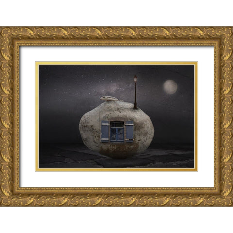 Stone House Gold Ornate Wood Framed Art Print with Double Matting by Vekemans, Muriel