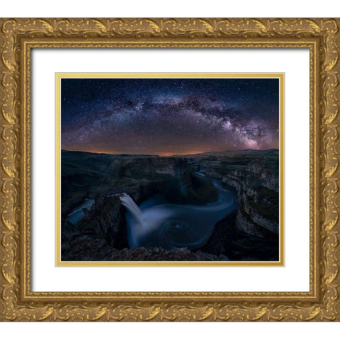 Starry Night Over Palouse Falls Gold Ornate Wood Framed Art Print with Double Matting by Jacobs, Lydia