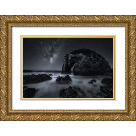 The Horse At Night Gold Ornate Wood Framed Art Print with Double Matting by Zhu, Jingshu