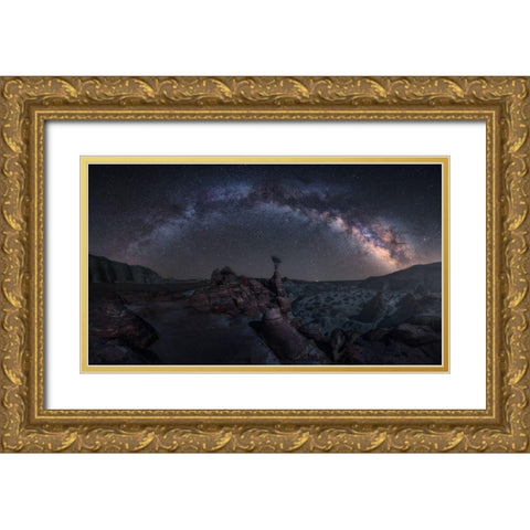 Toadstool Night Gold Ornate Wood Framed Art Print with Double Matting by F. Turienzo, Carlos