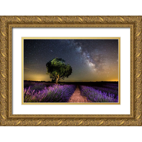 Night Landscape Of Brihuega,Spain. Gold Ornate Wood Framed Art Print with Double Matting by Nunez, Adrian