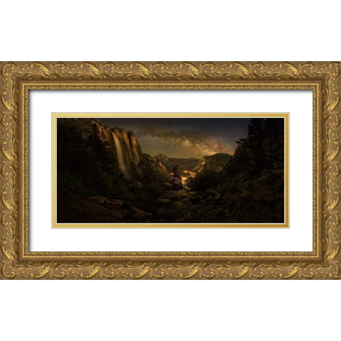 Yosemite Falls Gold Ornate Wood Framed Art Print with Double Matting by Zhang, Yan