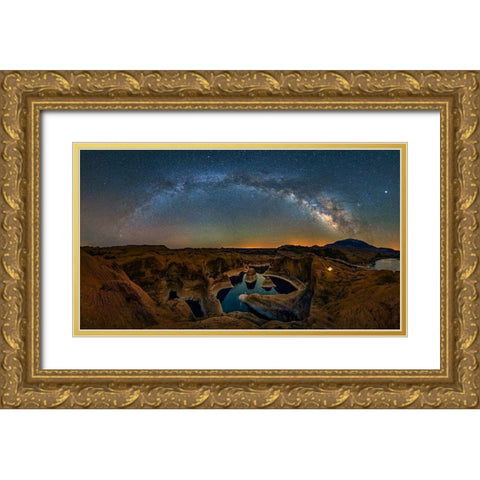 Milky Way Over Reflection Canyon Gold Ornate Wood Framed Art Print with Double Matting by Zhu, Hua