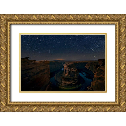 Watching The Comet And The Meteor Shower Gold Ornate Wood Framed Art Print with Double Matting by Zhu, Hua