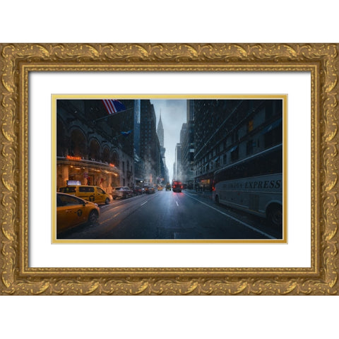 Good Morning Ny Gold Ornate Wood Framed Art Print with Double Matting by De La, Javier