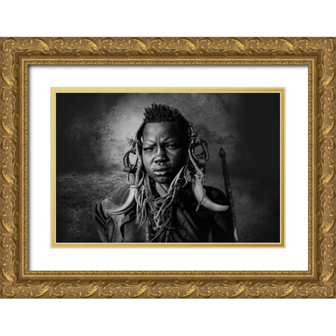 Omo Valley Girl Gold Ornate Wood Framed Art Print with Double Matting by Yosifov, Svetlin
