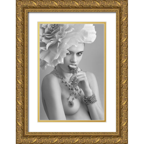 Flower Gold Ornate Wood Framed Art Print with Double Matting by Valevicius, Aurimas