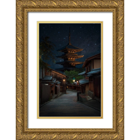 Kyoto Night Gold Ornate Wood Framed Art Print with Double Matting by Vandewalle, Richard