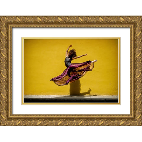 Ballet Dancer Jumping Gold Ornate Wood Framed Art Print with Double Matting by Gil Raga, Joan