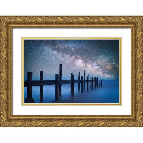 A Starry Night Gold Ornate Wood Framed Art Print with Double Matting by Z, Bingo
