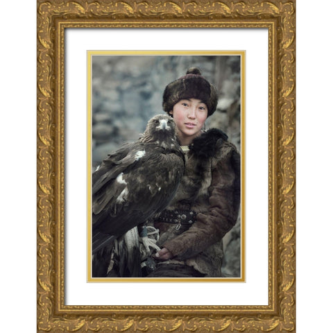 New Gen. Eagle Hunter,Mongolia Gold Ornate Wood Framed Art Print with Double Matting by Whanset, Saravut