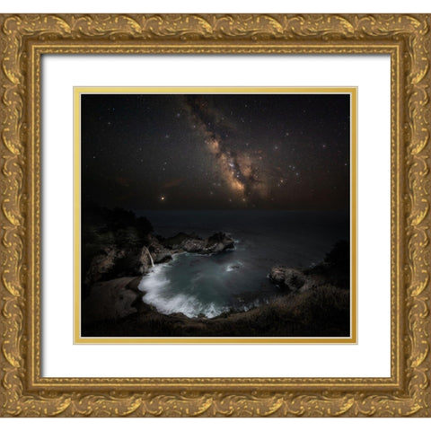 Big Surs Night Gold Ornate Wood Framed Art Print with Double Matting by Chen, Johnny