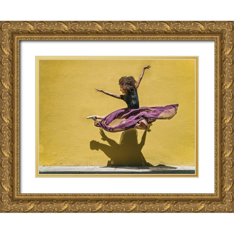 Brenda Jumping Gold Ornate Wood Framed Art Print with Double Matting by Gil Raga, Joan