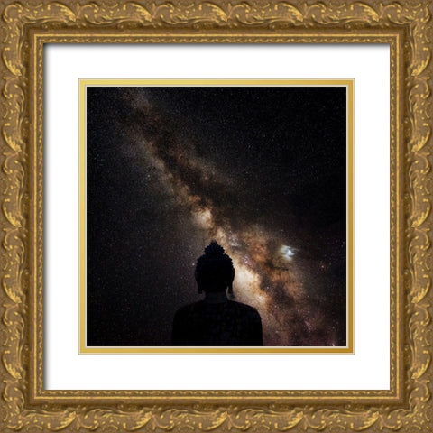 The God And Universe Gold Ornate Wood Framed Art Print with Double Matting by Swapnil
