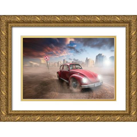 Lipstic Crimes Gold Ornate Wood Framed Art Print with Double Matting by Mymon, Noam