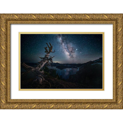 Milky Way Over Crater Lake Gold Ornate Wood Framed Art Print with Double Matting by Jacobs, Lydia