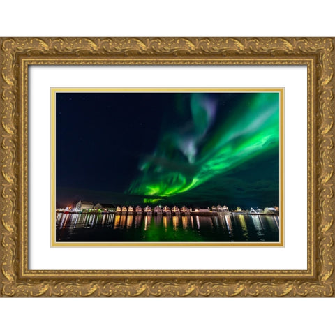 Svolvaer Polar Light 1 Gold Ornate Wood Framed Art Print with Double Matting by Alicke, Bjoern