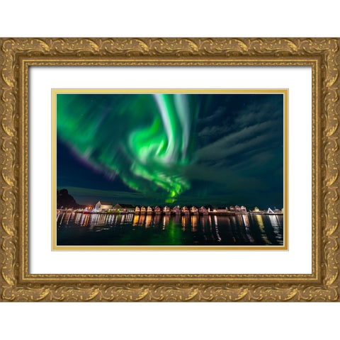 Svolvaer Polar Light 2 Gold Ornate Wood Framed Art Print with Double Matting by Alicke, Bjoern