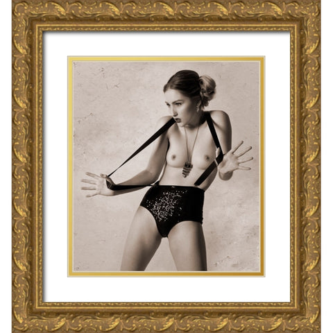 Elastic Lady Gold Ornate Wood Framed Art Print with Double Matting by Springgay, Daniel