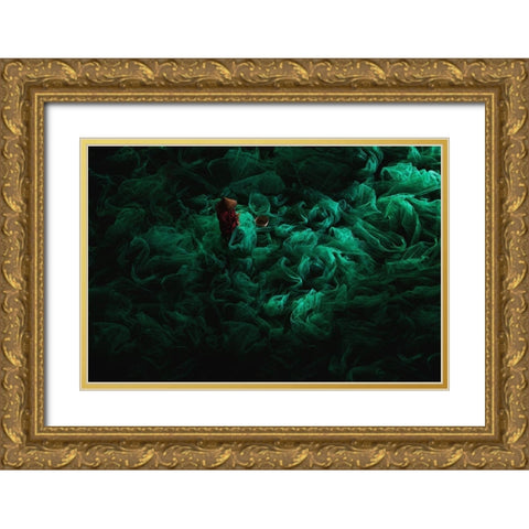 The Green Field Gold Ornate Wood Framed Art Print with Double Matting by Song, Gunarto