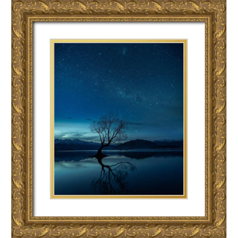 Wanaka Tree Gold Ornate Wood Framed Art Print with Double Matting by Cheng, Yu