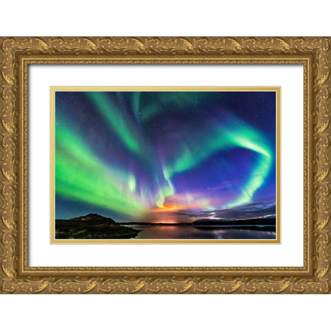 The Aurora In Iceland Gold Ornate Wood Framed Art Print with Double Matting by C. Sink, Jeffrey
