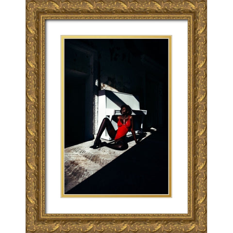 Dark Red Gold Ornate Wood Framed Art Print with Double Matting by Bolgov (Axe), Ruslan