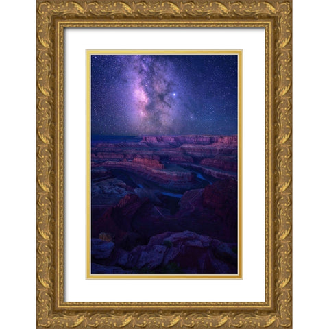 Milky Way Over Dead Horse Point Gold Ornate Wood Framed Art Print with Double Matting by Xu, Mei