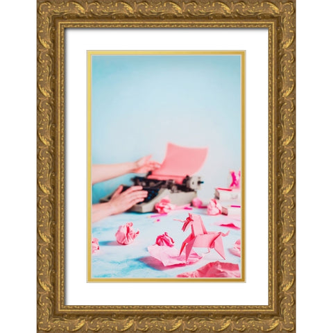 Pink Ideas Gold Ornate Wood Framed Art Print with Double Matting by Belenko, Dina