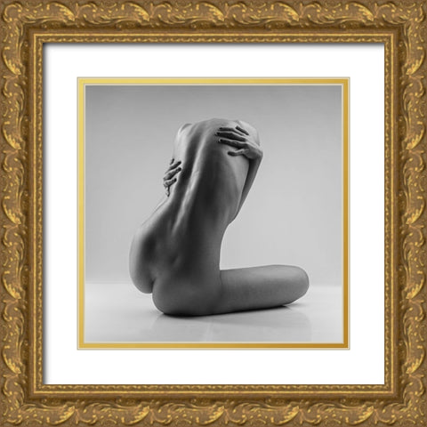 Hug Her Back Gold Ornate Wood Framed Art Print with Double Matting by Valevicius, Aurimas