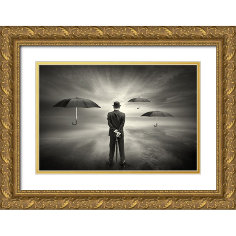 El Seapor De Los Paraguas Gold Ornate Wood Framed Art Print with Double Matting by Antonio Trivino, Jose