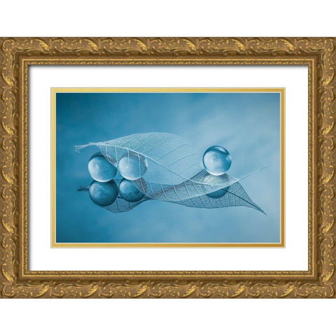 Dry Leaf And Bubbles Gold Ornate Wood Framed Art Print with Double Matting by Jacobs, Lydia