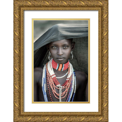 Arbore Tribes Girl Gold Ornate Wood Framed Art Print with Double Matting by Cole, Trevor