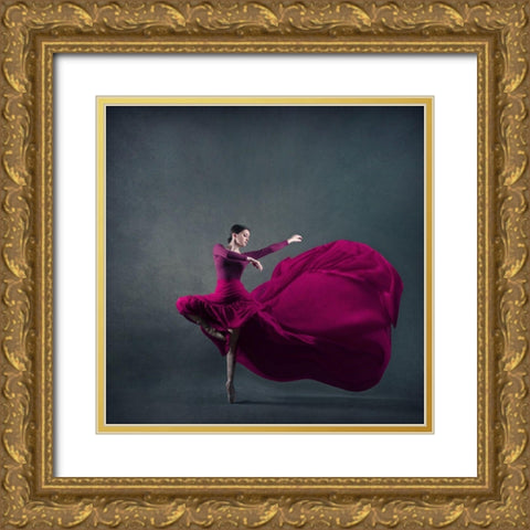 The Girl A Dance Gold Ornate Wood Framed Art Print with Double Matting by Hasheminasab, Moein