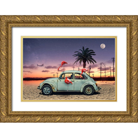 Flamingos Ate My Car Gold Ornate Wood Framed Art Print with Double Matting by Marcel, Christian