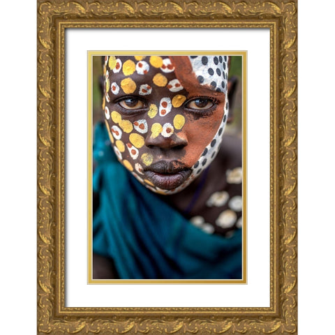 Surma Ethnic Gold Ornate Wood Framed Art Print with Double Matting by Giuliobertocci