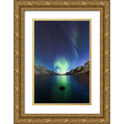 Light At The End Of The Fjord Gold Ornate Wood Framed Art Print with Double Matting by Markkanen, Mika-Pekka