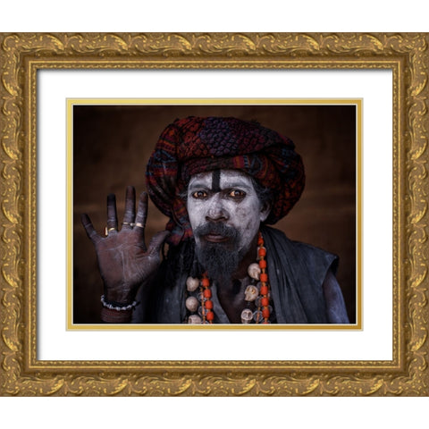 Aghori Baba Gold Ornate Wood Framed Art Print with Double Matting by Kalla, Vivek