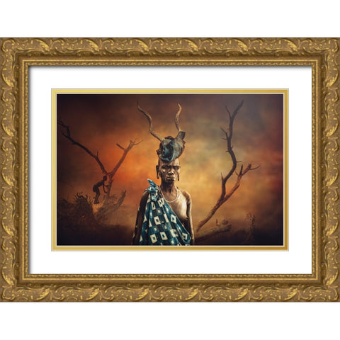 Woman Mursi Coloring Gold Ornate Wood Framed Art Print with Double Matting by Yosifov, Svetlin