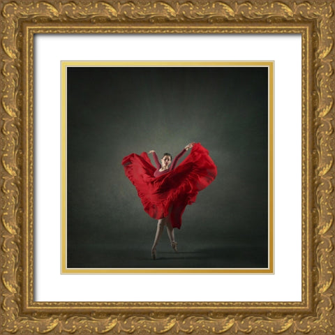 The Girl A Dance Gold Ornate Wood Framed Art Print with Double Matting by Hasheminasab, Moein
