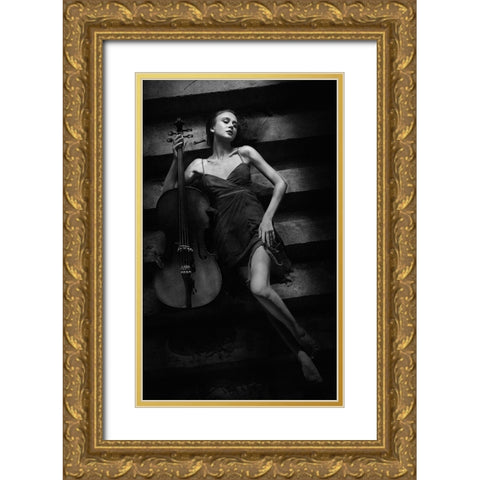 The Cellist Gold Ornate Wood Framed Art Print with Double Matting by Kisworo, Sebastian