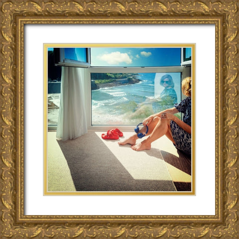 Some Kind Of Blue Gold Ornate Wood Framed Art Print with Double Matting by Ambra